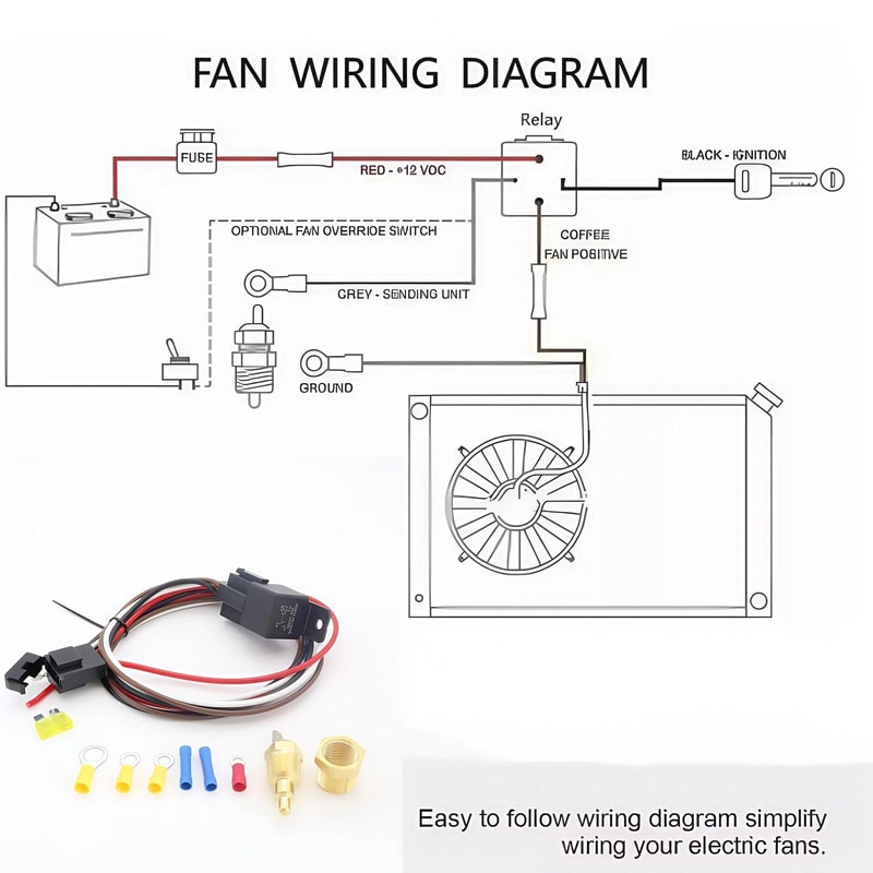 Electric Cooling Fan Wiring Harness Kit Thermostat Radiator Fan Controller Kit