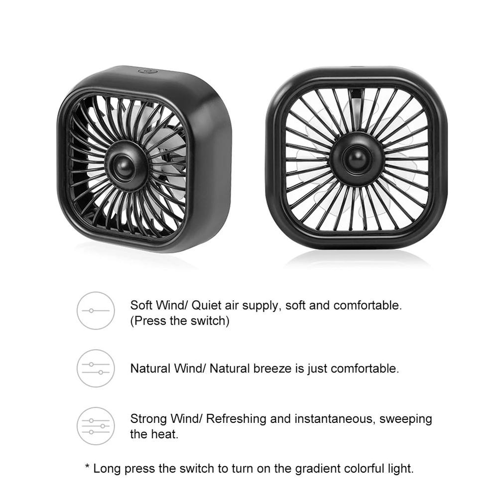 Car USB RGB Gradient Air Vent Cooling Fan Mini Clip for Vehicle Interior Cooling