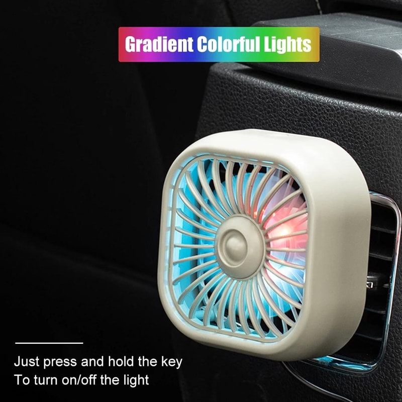 Car USB RGB Gradient Air Vent Cooling Fan Mini Clip for Vehicle Interior Cooling