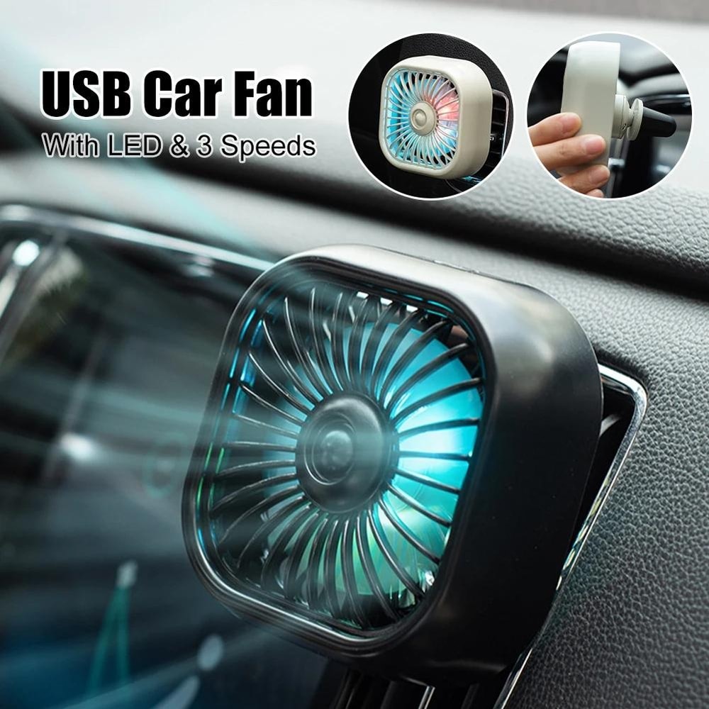 Car USB RGB Gradient Air Vent Cooling Fan Mini Clip for Vehicle Interior Cooling