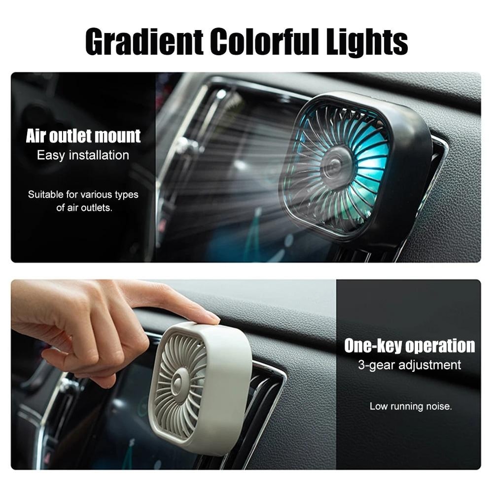 Car USB RGB Gradient Air Vent Cooling Fan Mini Clip for Vehicle Interior Cooling
