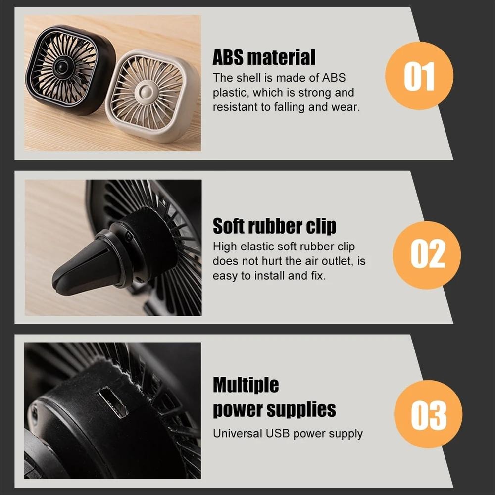Car USB RGB Gradient Air Vent Cooling Fan Mini Clip for Vehicle Interior Cooling
