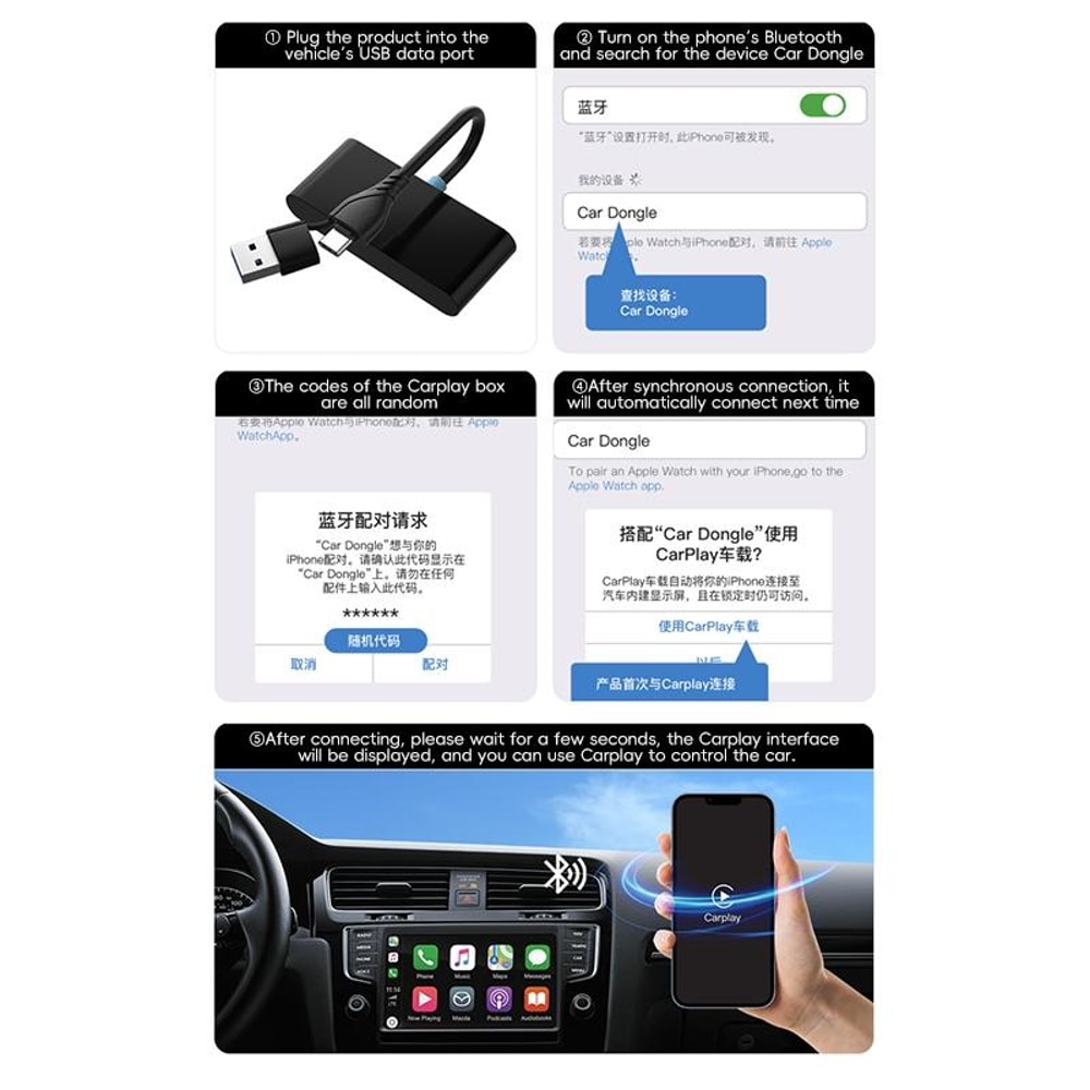 Wireless CarPlay and Android Auto Wireless Adapter and Play Car Connectivity Box Black