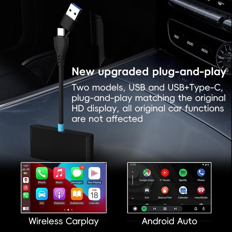 Wireless CarPlay and Android Auto Wireless Adapter and Play Car Connectivity Box Black