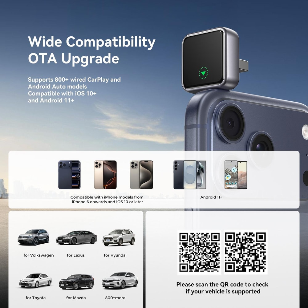 Wireless CarPlay and Android Auto Adapter and Play Car Dongle
