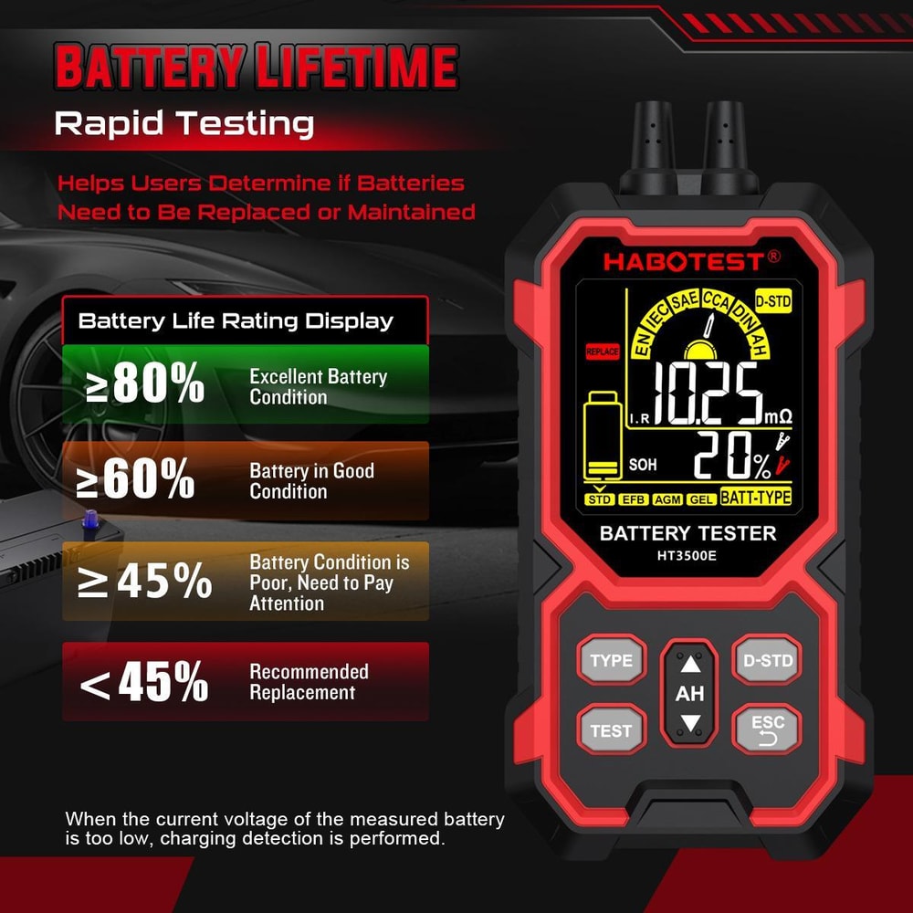 Car Battery Tester Battery Life & CCA Analyzer