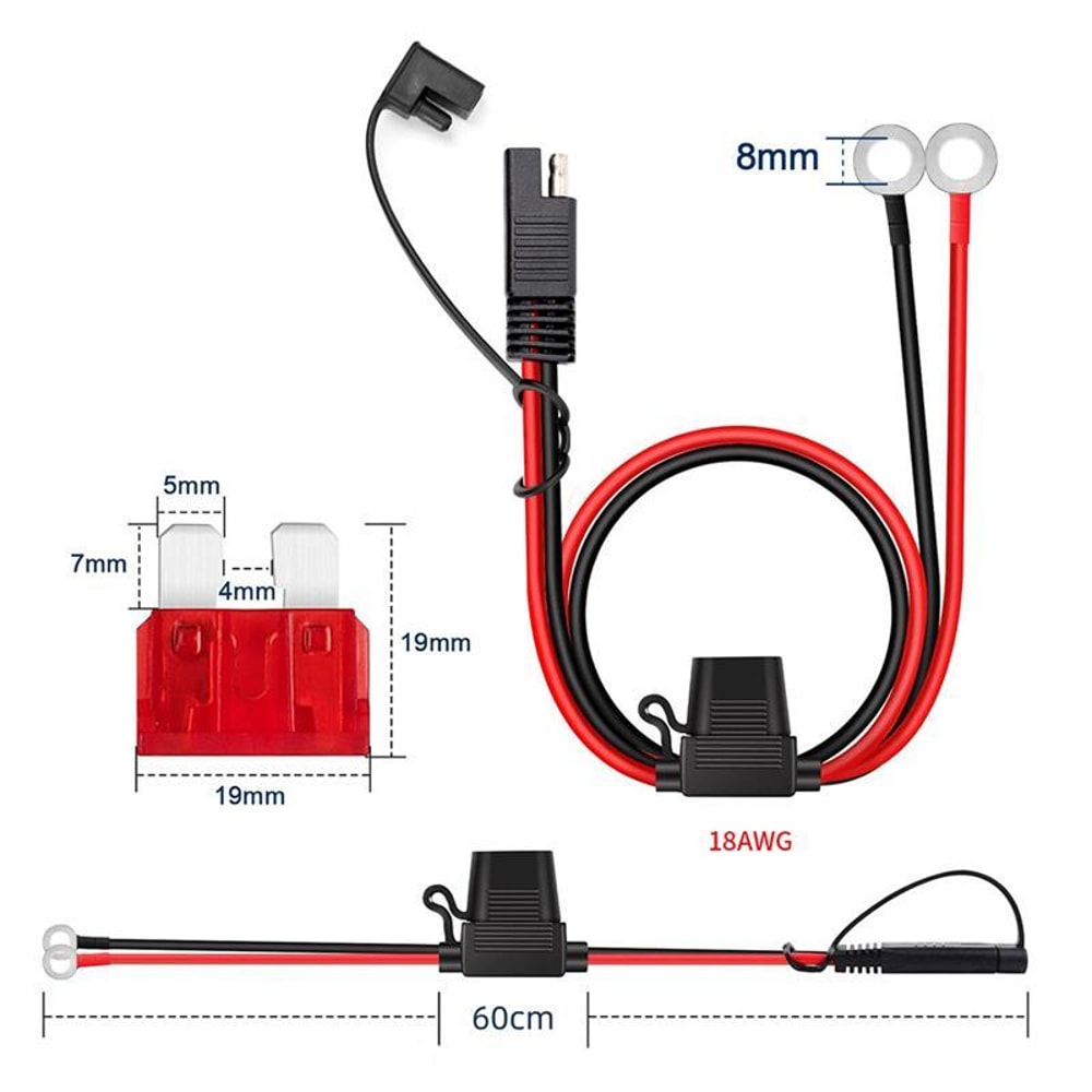 Terminal to SAE Fused Battery Charger Extension Cable for Motorcycle Car