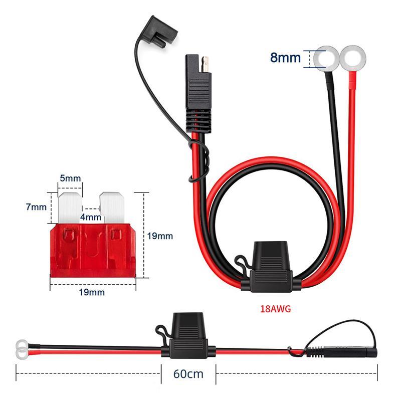 Terminal to SAE Fused Battery Charger Extension Cable for Motorcycle Car