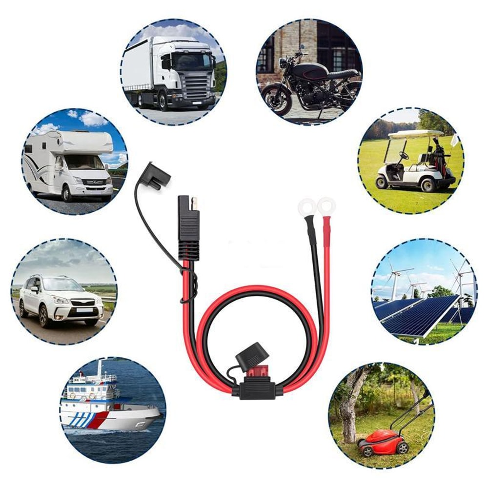 Terminal to SAE Fused Battery Charger Extension Cable for Motorcycle Car