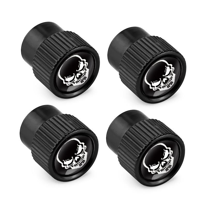 Skeleton Aluminum Tire Valve Caps 4pcs Universal Car Tire Valve Caps Decorative Black