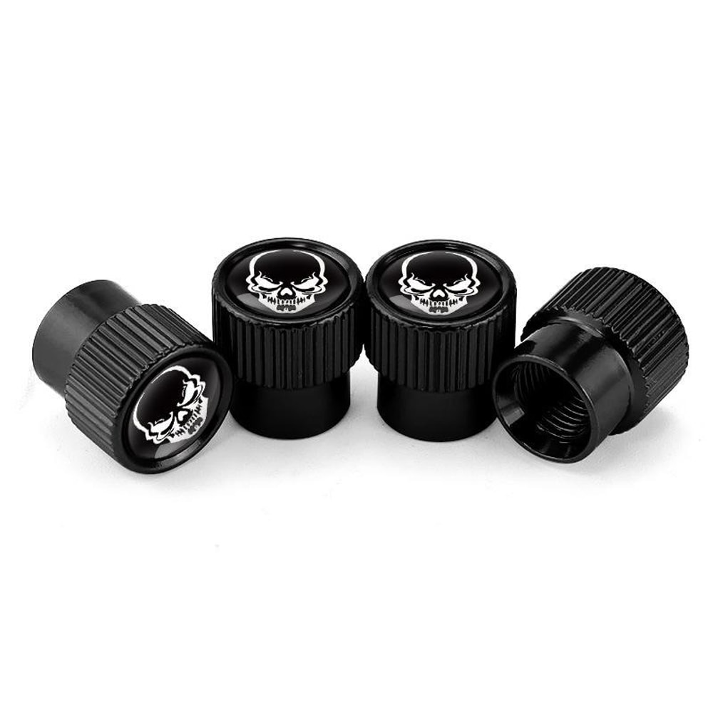 Skeleton Aluminum Tire Valve Caps 4pcs Universal Car Tire Valve Caps Decorative Black