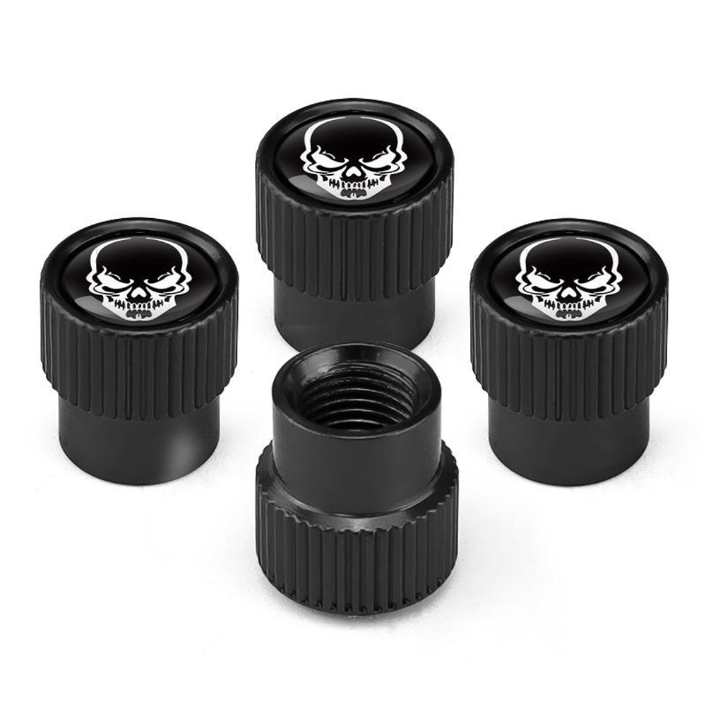Skeleton Aluminum Tire Valve Caps 4pcs Universal Car Tire Valve Caps Decorative Black