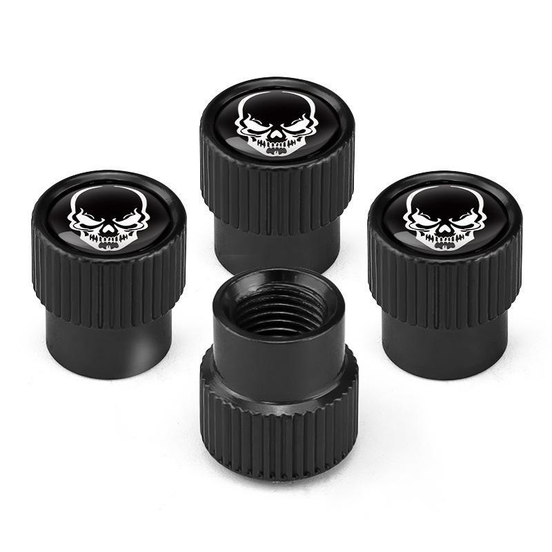 Skeleton Aluminum Tire Valve Caps 4pcs Universal Car Tire Valve Caps Decorative Black