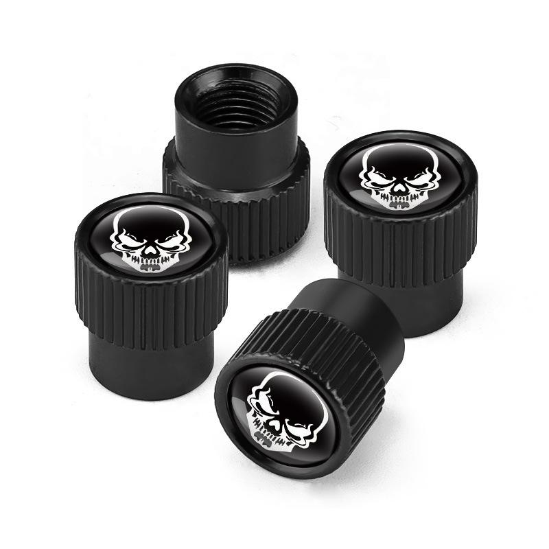 Skeleton Aluminum Tire Valve Caps 4pcs Universal Car Tire Valve Caps Decorative Black