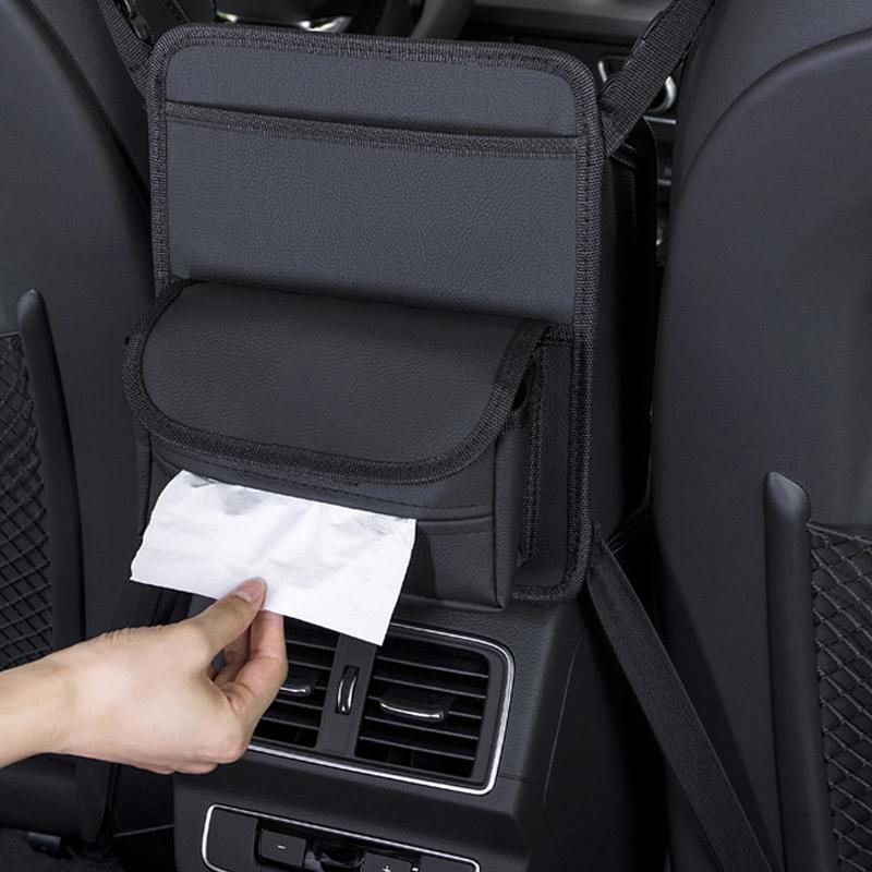 Car Seat Storage Bag & Car Seat Back Organizer with Tissue Box Holder Mesh Car Organizer for Car Interior