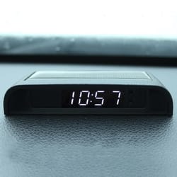 solar car digital clock with temperature, time date week display automotive dashboard thermometer