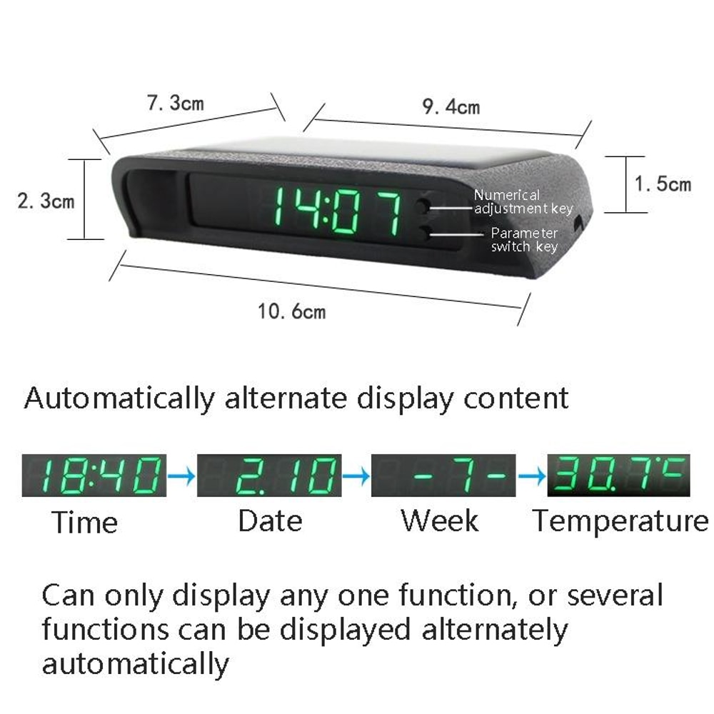 Solar Car Digital Clock With Temperature Time Date Week Display Automotive Dashboard Thermometer 3