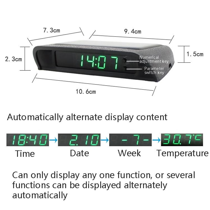 Solar Car Digital Clock With Temperature Time Date Week Display Automotive Dashboard Thermometer 3