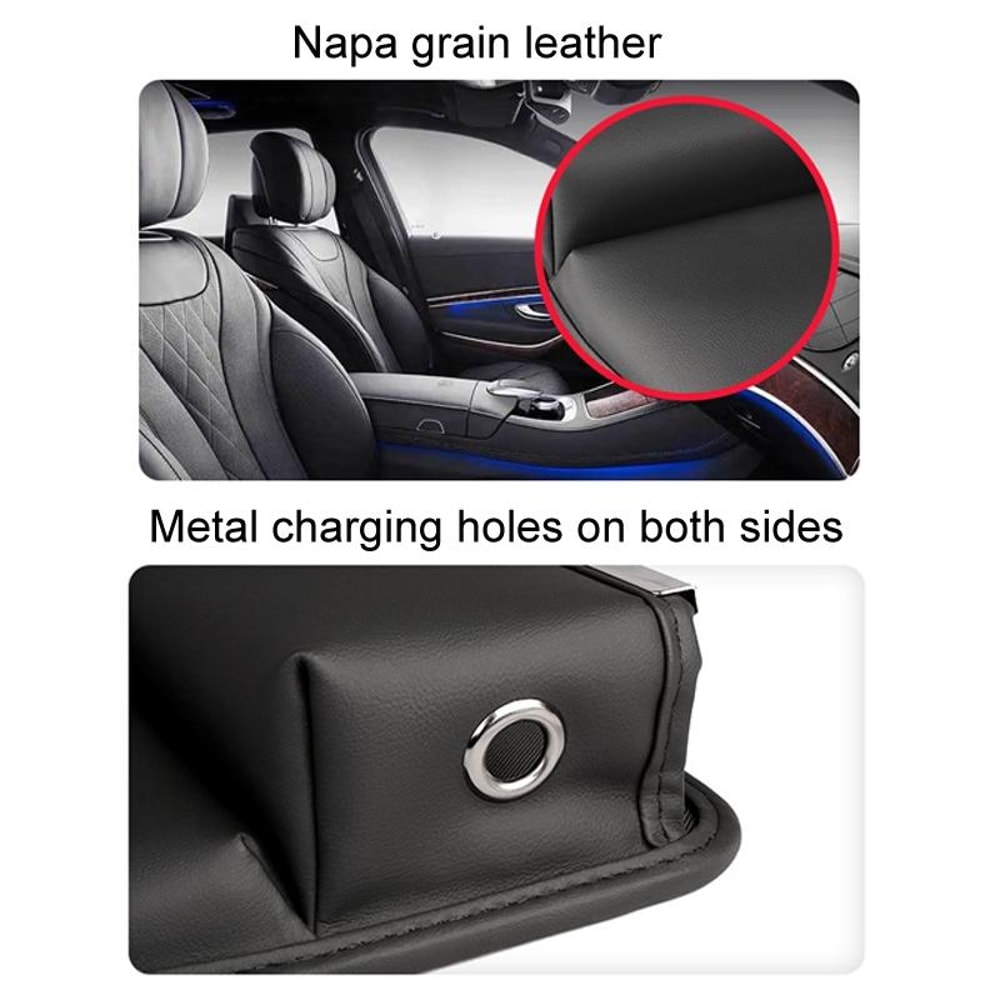 Universal Car Seat Gap Organizer Leather Seat Seam Storage Bag With Charging Holes 4