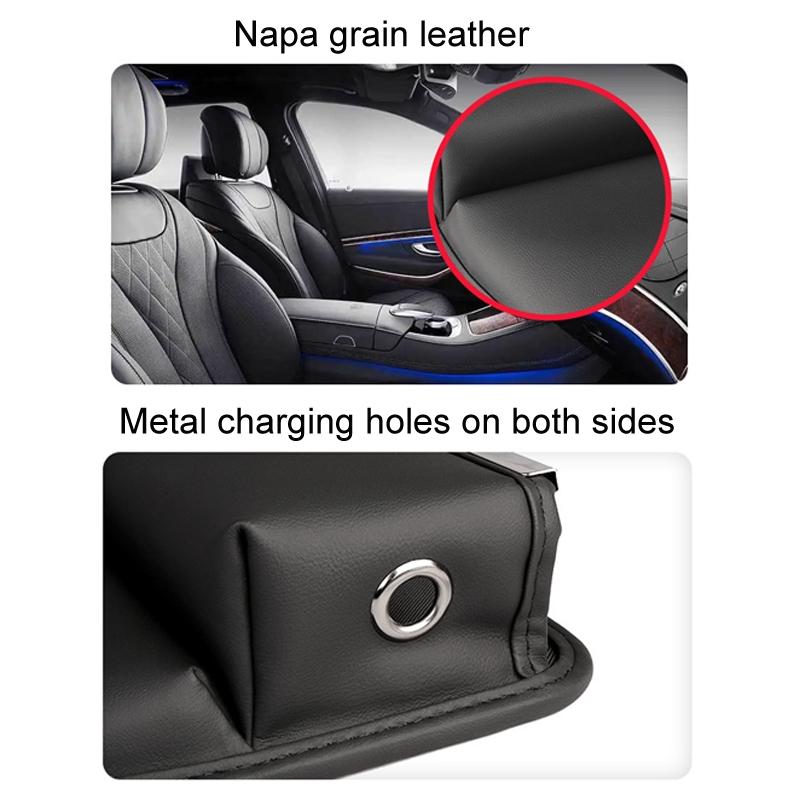 Universal Car Seat Gap Organizer Leather Seat Seam Storage Bag With Charging Holes 4