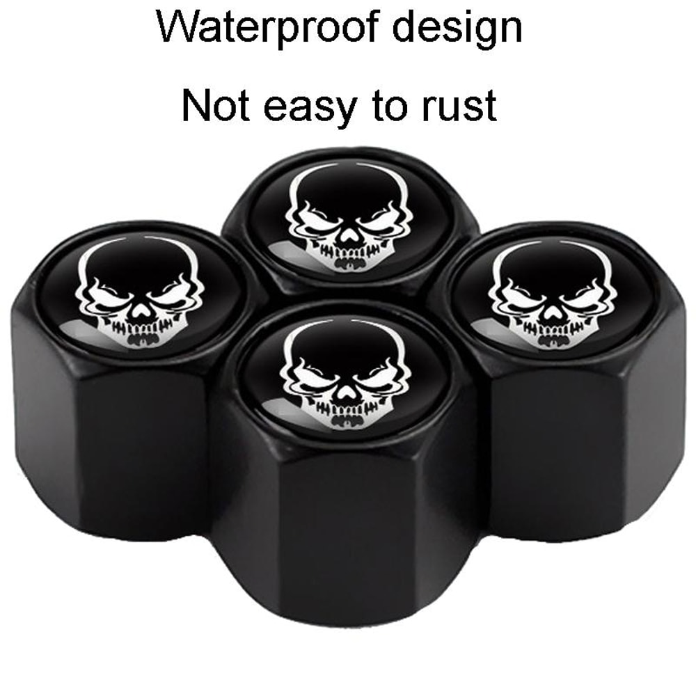 Skeleton Metal Tire Valve Caps Set Universal Valve Stem Caps, Black Alloy Tire Caps