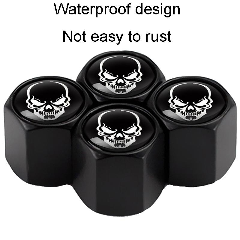 Skeleton Metal Tire Valve Caps Set Universal Valve Stem Caps, Black Alloy Tire Caps