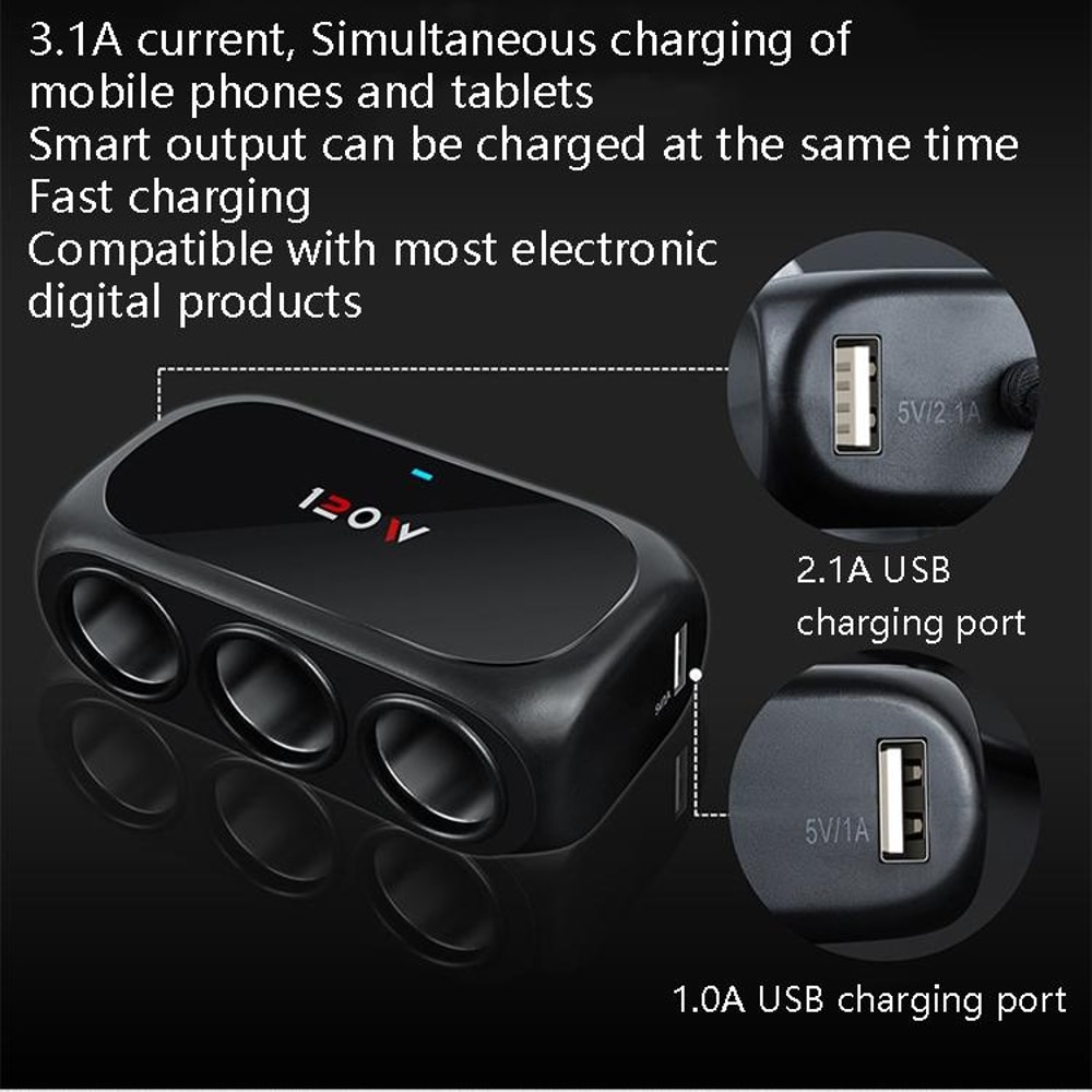 Car Charger Cigarette Lighter Adapter Multi Port Charging Hub