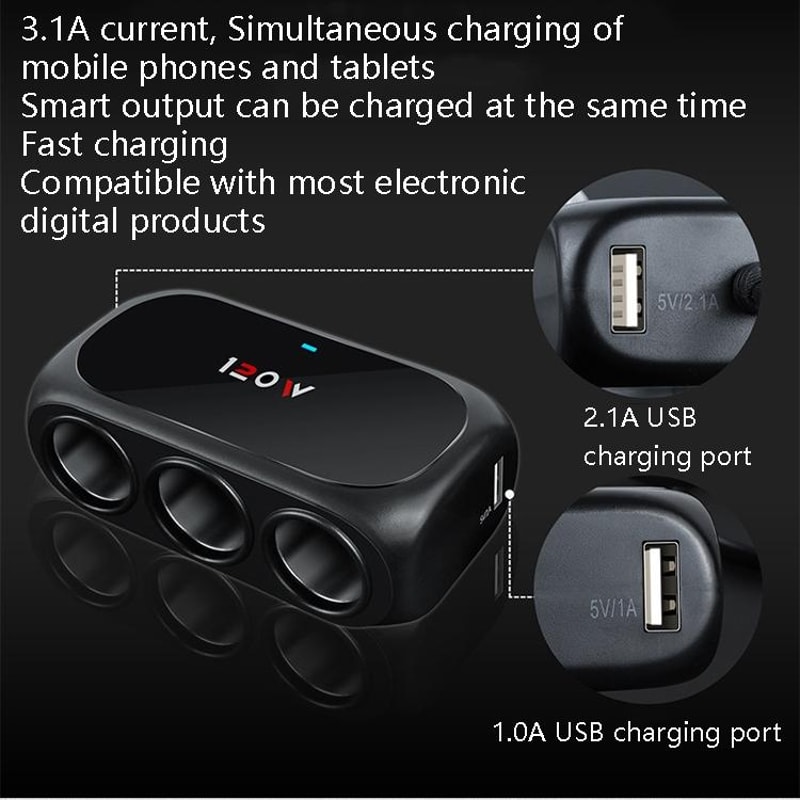 Car Charger Cigarette Lighter Adapter Multi Port Charging Hub