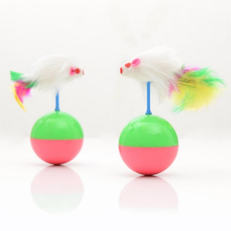Interactive Feather Mouse Cat Tumbler Toy Ball – Durable Self-Play Cat Exercise Toy