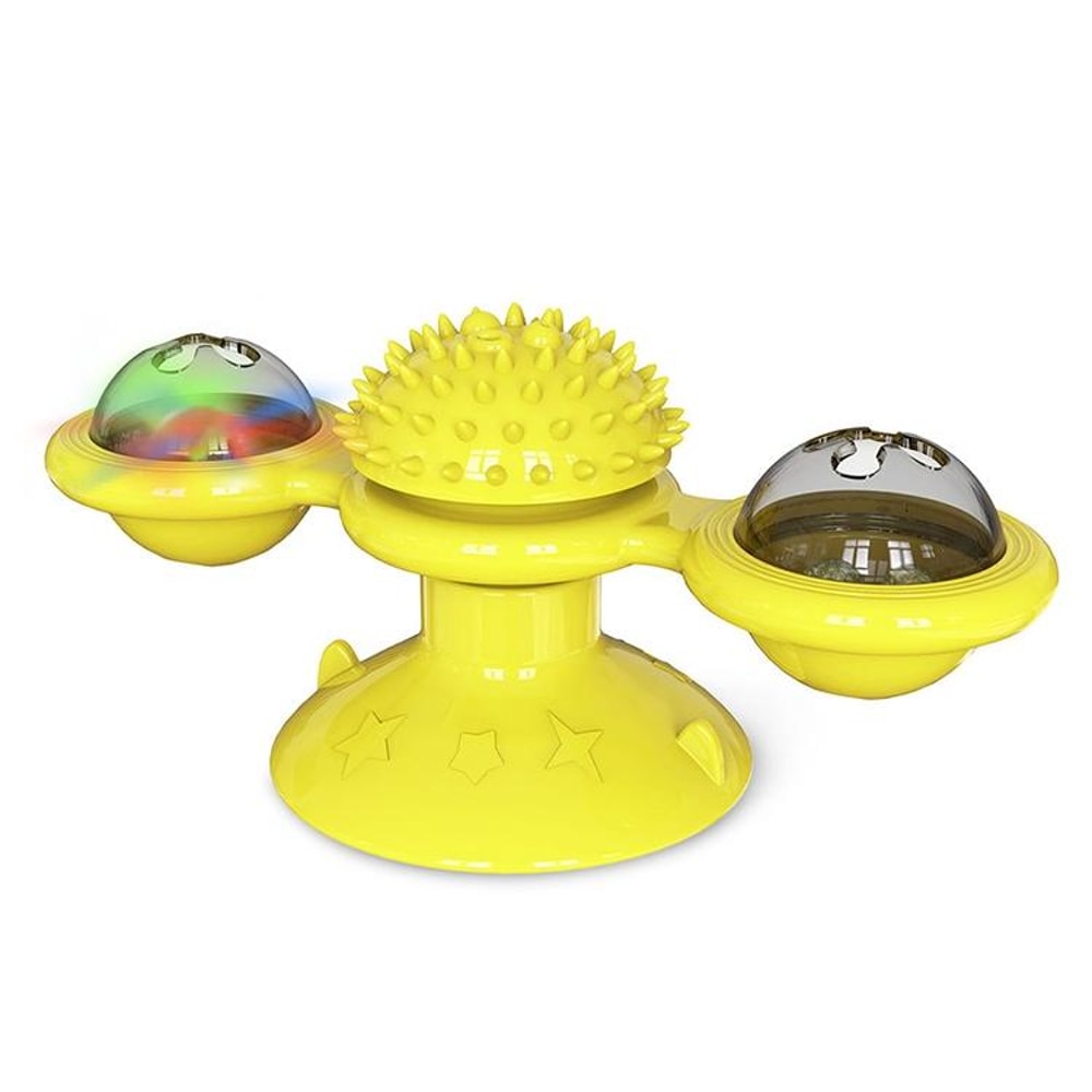 Interactive Cat Turntable Scratch Toy with Suction Cup Base, Windmill Ball Dispenser & Scratching Fun