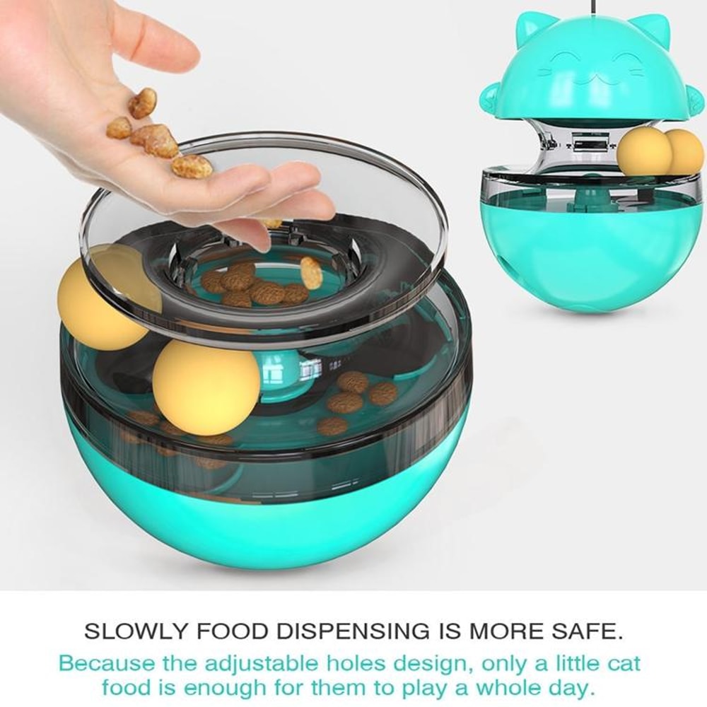 Interactive Cat Treat Dispensing Food Ball Tumbler Toy Blue Slow Feeder Puzzle Toy 5