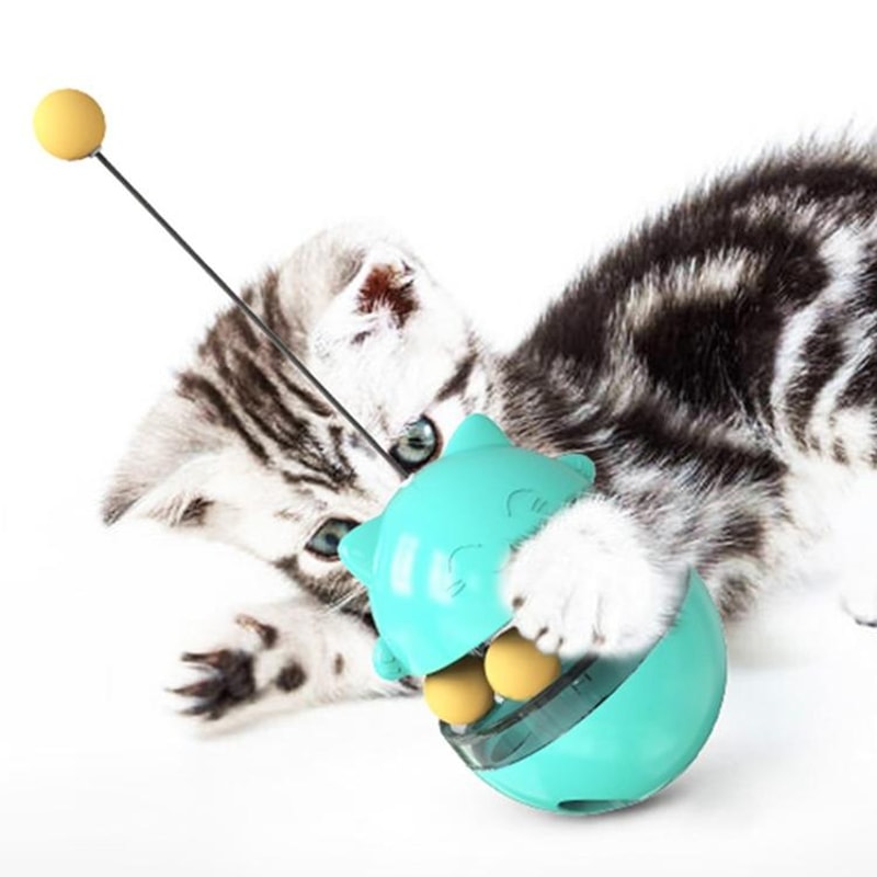 Interactive Cat Treat Dispensing Food Ball Tumbler Toy Blue Slow Feeder Puzzle Toy 2