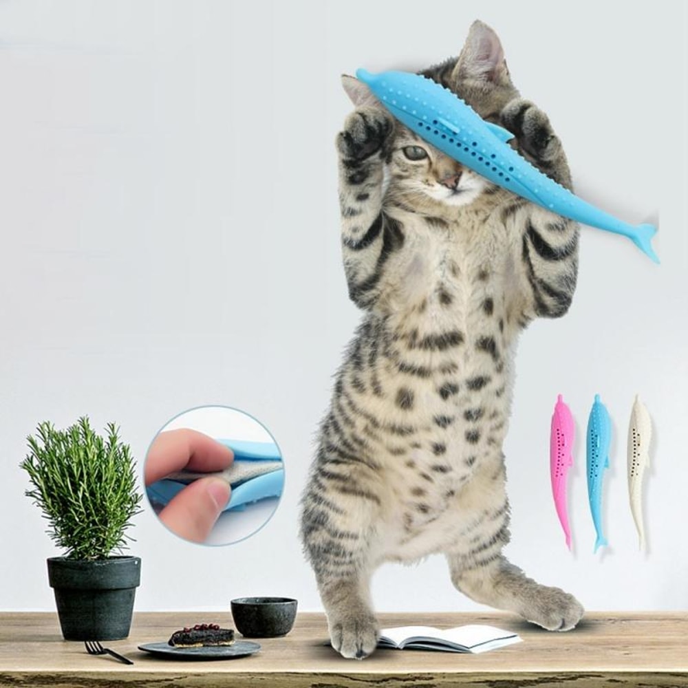 Catnip Dolphin Cat Teeth Cleaning Silicone Chew Toy, Interactive Dental Care Pet Toy for Cats