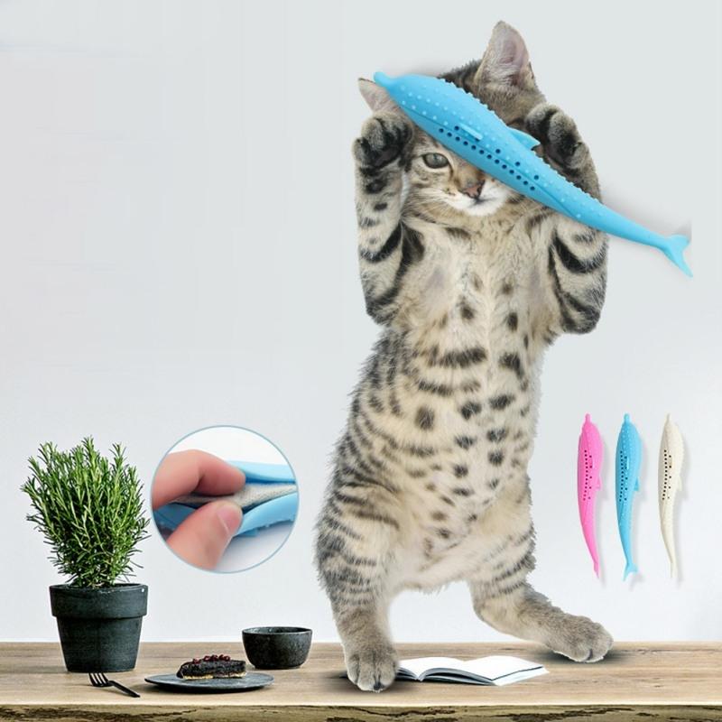 Catnip Dolphin Cat Teeth Cleaning Silicone Chew Toy, Interactive Dental Care Pet Toy for Cats