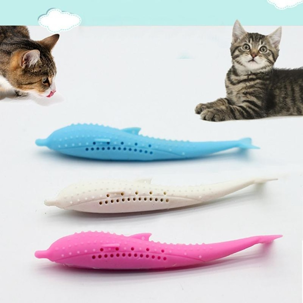 Catnip Dolphin Cat Teeth Cleaning Silicone Chew Toy, Interactive Dental Care Pet Toy for Cats