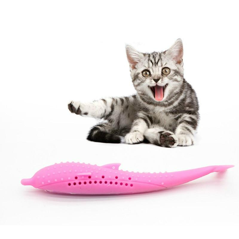 Catnip Dolphin Cat Teeth Cleaning Silicone Chew Toy, Interactive Dental Care Pet Toy for Cats