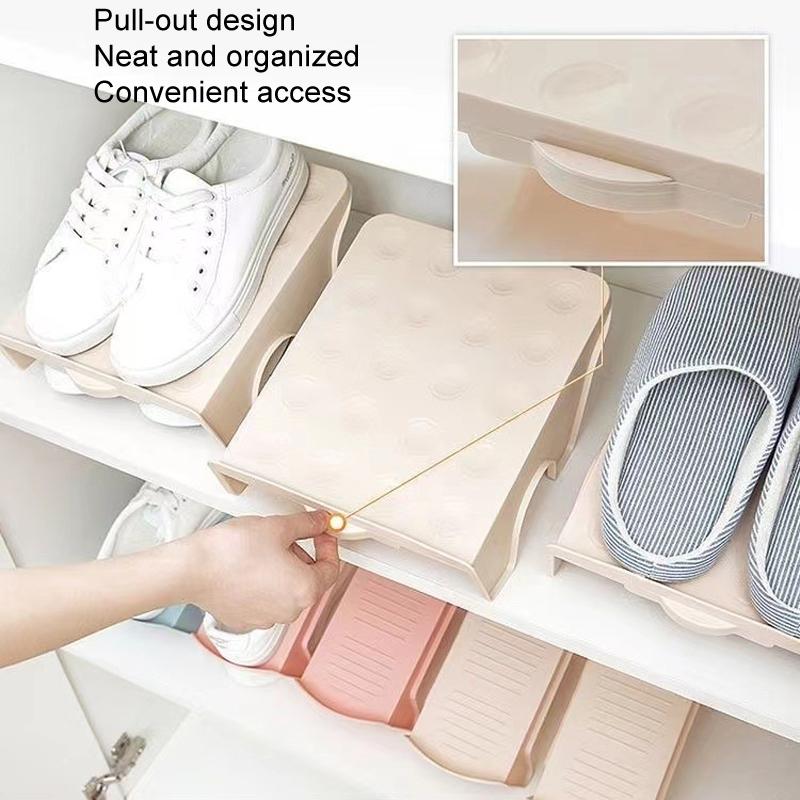 Space-Saving Shoe Organizer Rack with Double Layer Tray Stackable Shoe Storage (Pink)