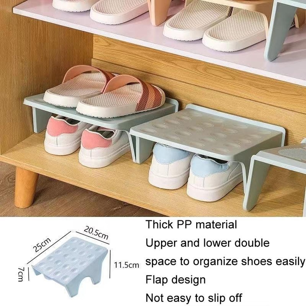 Space-Saving Shoe Organizer Rack with Double Layer Tray Stackable Shoe Storage (Pink)