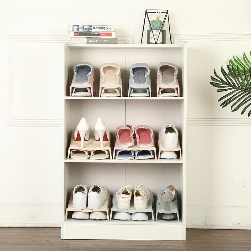 Space-Saving Shoe Organizer Rack with Double Layer Tray Stackable Shoe Storage (Pink)