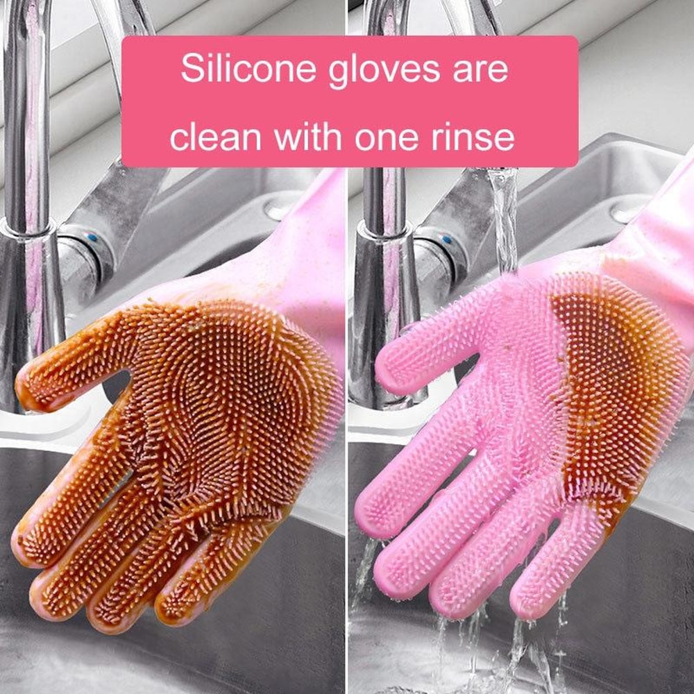 Reusable Silicone Dishwashing Gloves, Waterproof Kitchen Cleaning Gloves for Men & Women