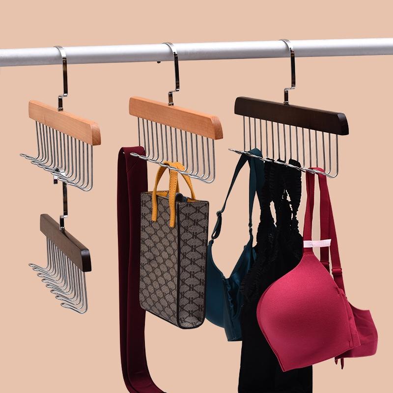 Wooden Sling Hanger Tie Organizer & Scarf Storage Rack Space Saving Wardrobe Drying Hanger