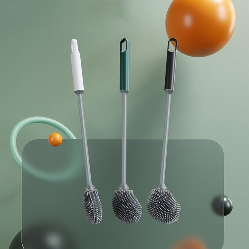 Long Handle Silicone Toilet Brush Black TPR Bathroom Cleaner 1