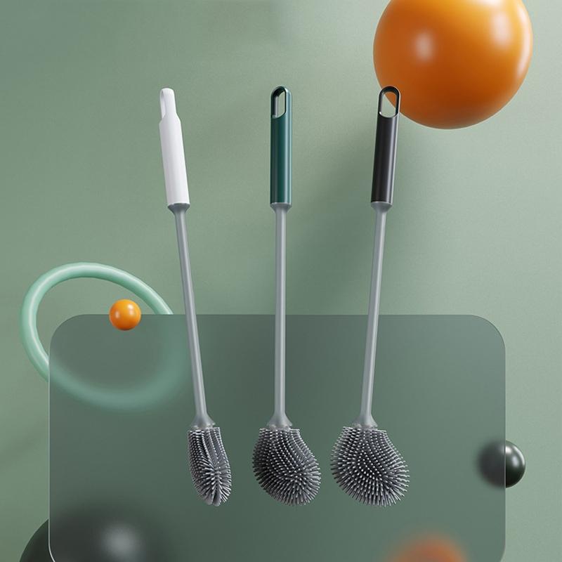 Long Handle Silicone Toilet Brush Black TPR Bathroom Cleaner 1