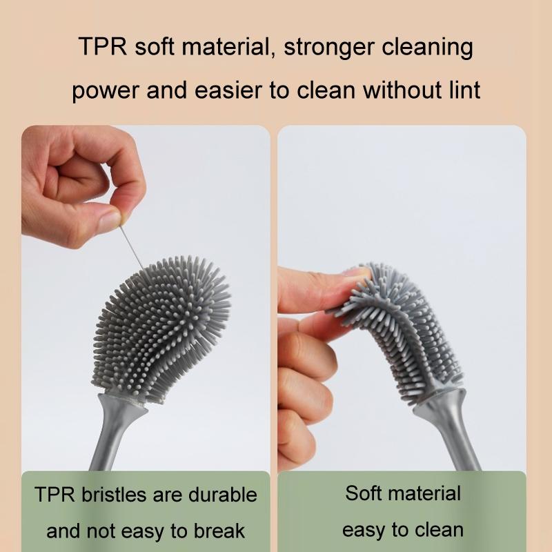 Long Handle Silicone Toilet Brush Black TPR Bathroom Cleaner 2