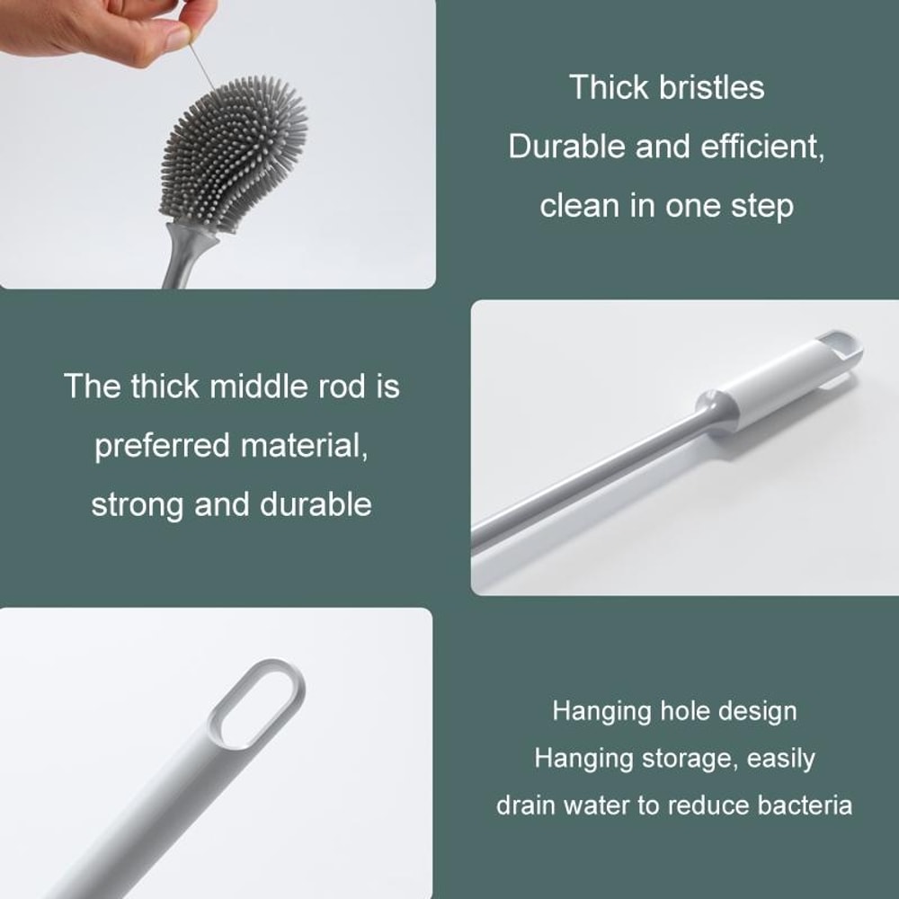 Long Handle Silicone Toilet Brush Black TPR Bathroom Cleaner 5