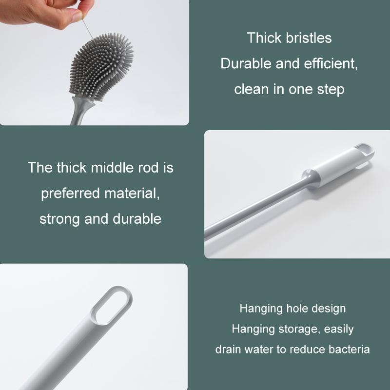 Long Handle Silicone Toilet Brush Black TPR Bathroom Cleaner 5
