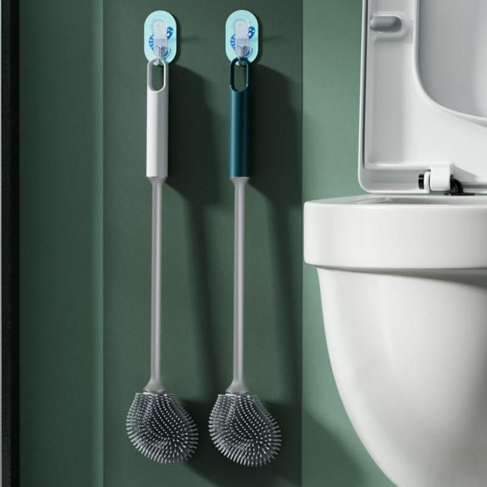 Long Handle Silicone Toilet Brush Black TPR Bathroom Cleaner 7