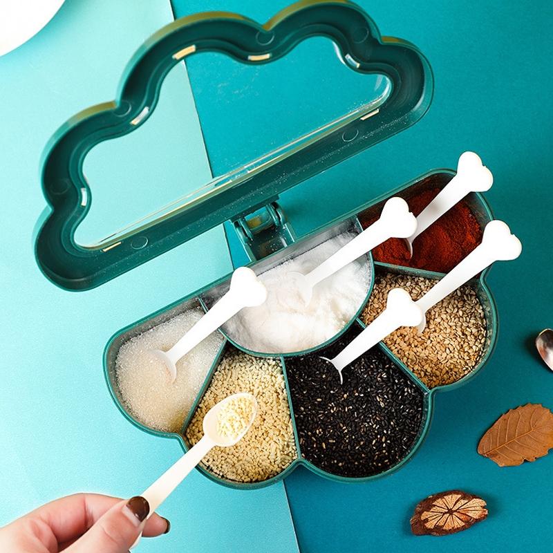 Kitchen Spice Organizer Seasoning Box with Spoons Dust Proof Storage Container