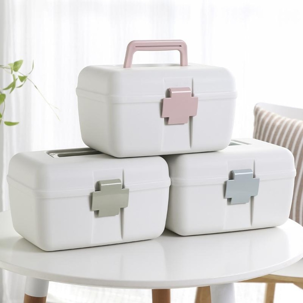 Double Layer Portable Medicine Box with Sealed Divided Storage & Childproof Safety Buckle