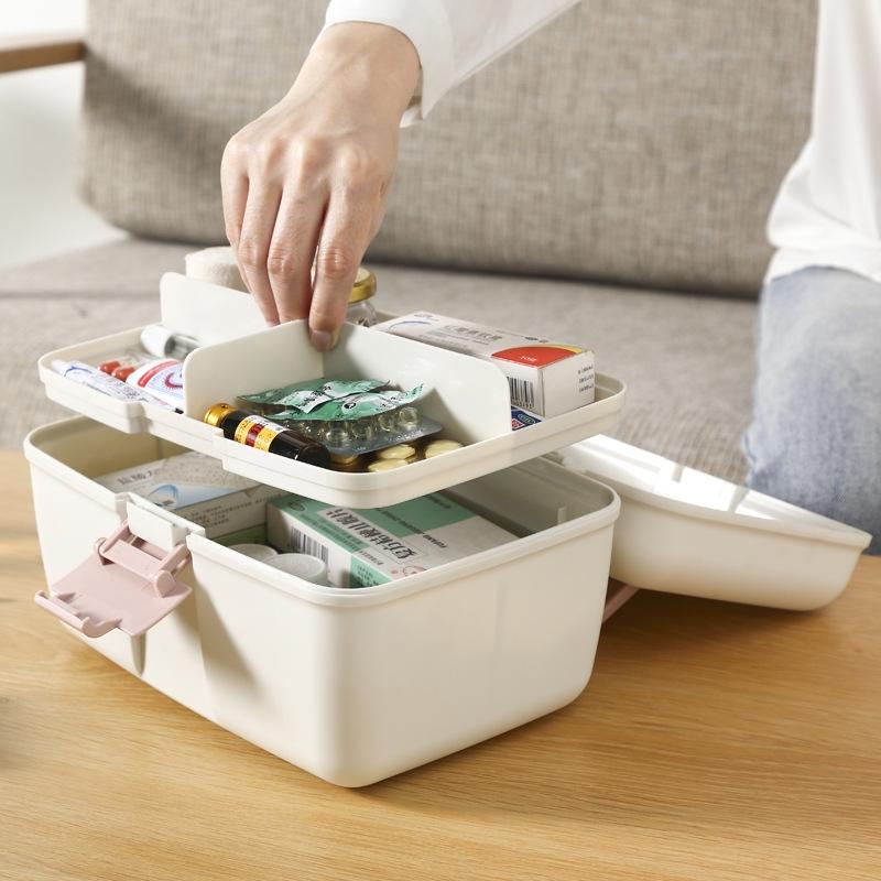 Double Layer Portable Medicine Box with Sealed Divided Storage & Childproof Safety Buckle